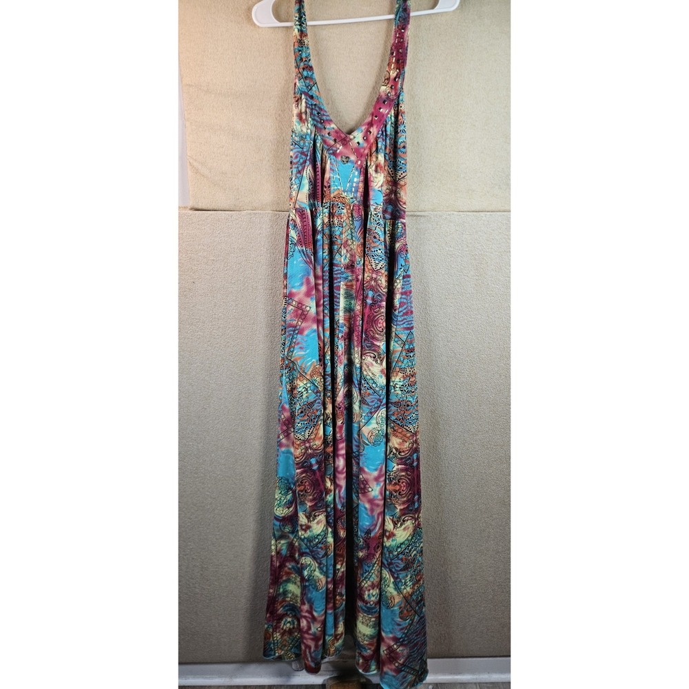 Apple Bottoms Women's 2XL Maxi Dress Halter Paisley Studded Y2K Multicolor